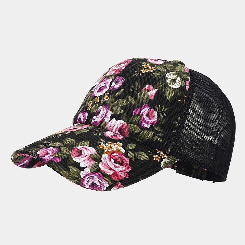 Wholesale Cotton Ethnic Flower Pattern Mosaic Mesh Baseball Cap